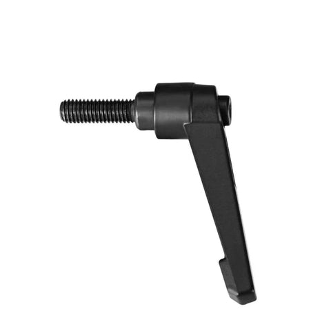 Side view of M8 25mm Adjustable Clamping Lever With Push Button Ratchet And Male Threaded Stud Knobs, matte black steel.