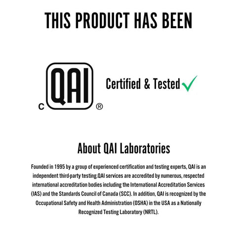 QA Certified & Tested badge with QAI Laboratories logo.