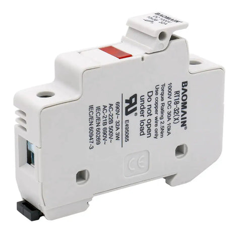 Side view of a 5-Pack Solar PV DIN Rail Fuse Holder 1 Pole 30A 1000VDC And 32A 690VAC High-Voltage Rated RT18-32