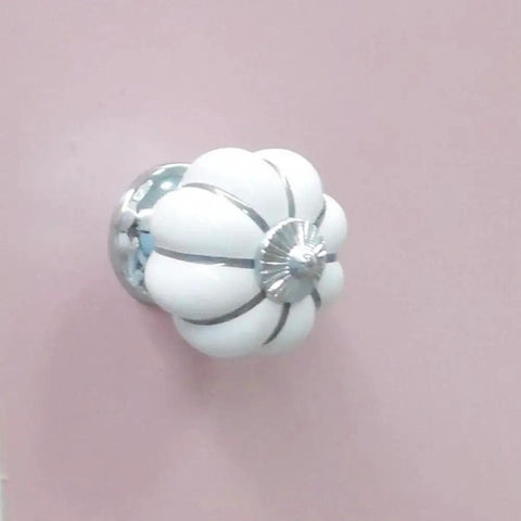 10 Pieces White Ceramic Round Pumpkin Knobs For Cabinets And Furniture, side view 40mm porcelain chrome pulls, zinc alloy