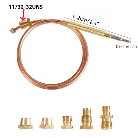 Gas thermocouple kit with 900mm copper tube, M6x0.75 probe and universal brass adapters (M9x1), includes 5 fittings