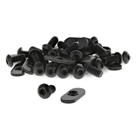 1/4-20 Button Head Socket Cap Screws 1/2 Inch Long With Slide-In Economy T-Nuts Steel Hardware in Black Zinc Finish for T-Slot Mounting