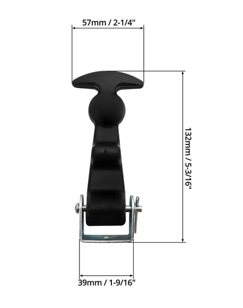 Front view of a 4 Pack Rubber Hood Latch with T Handle Draw Latch for Tool Boxes and Hoods, showing dimensions.
