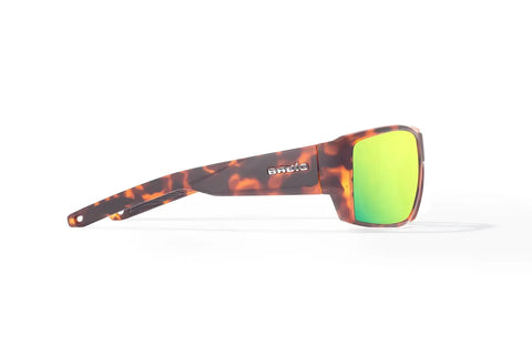 Vega Polarized Sunglasses With Green Mirror Glass Lenses, Brown Tortoise Matte Frame, Large Fit, Full Wrap Design, side view