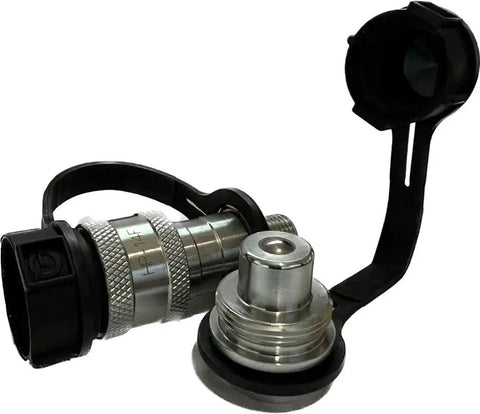 Beefed Up Quarter Inch NPT High Pressure Hydraulic Screw Coupler With 10,000 PSI Rating And Dust Cap Hardened Carbon Steel