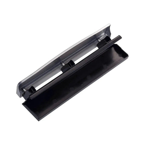 Rock Solid 3 Hole Punch with metal construction and rubber base for office and home use, 12 sheet capacity, sleek silver finish.