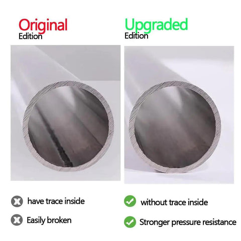 Comparison of original vs. upgraded Beefy Quarter Inch 304 Stainless Steel Tube With Thickened Wall And Weldable Tubing, polished finish.