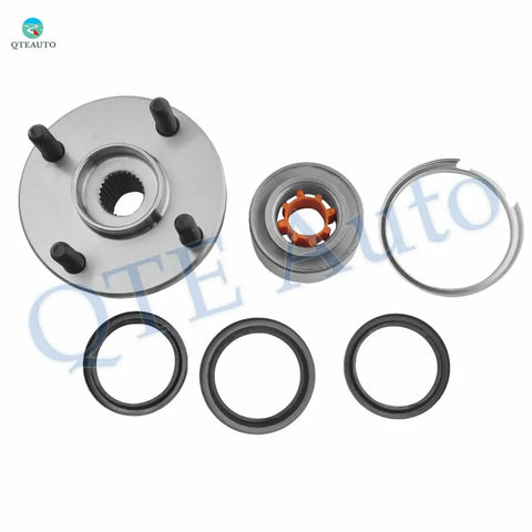 Four Front And Rear Wheel Hub Bearing Assemblies Replacement Set For 1993 To 2002 Toyota Corolla Non ABS components laid out