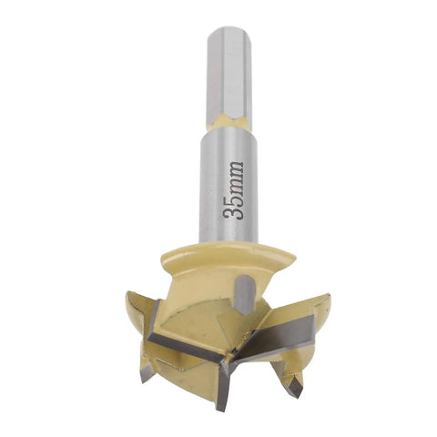 35mm Hinge Boring Bit With 9mm Hex Shank And 10mm Drilling Depth, 3 Flute Hinge Hole Cutter For Woodworking front view