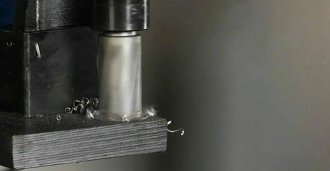 Five Eighth Inch By One Inch High Speed Steel Annular Cutter DWC Series drilling into metal with magnetic drill press