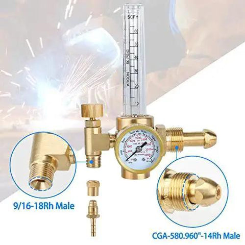 Argon Regulator For Welding With 6.6Ft Hose And CGA580 Fitting, Flow Meter Gas Regulator Gauge For Argon CO2 MIG TIG, Safe Distance Design
