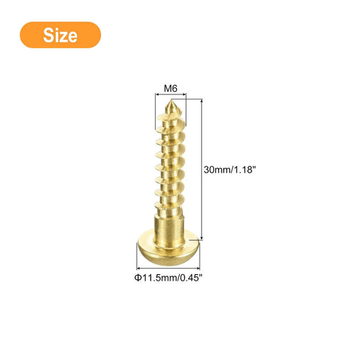 Brass Wood Screws M6 30mm Slotted Round Head Self Tapping Screws For Woodworking 10 Pack shown with dimensions