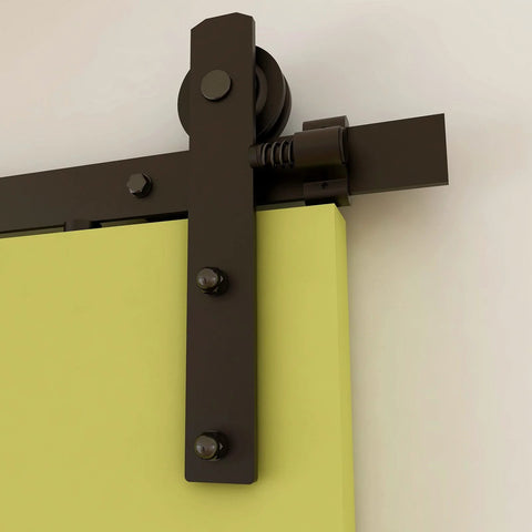 Heavy Duty Barn Door Stopper Set For 40mm Flat Tracks, Adjustable Spring Door Stops close-up view installed on track