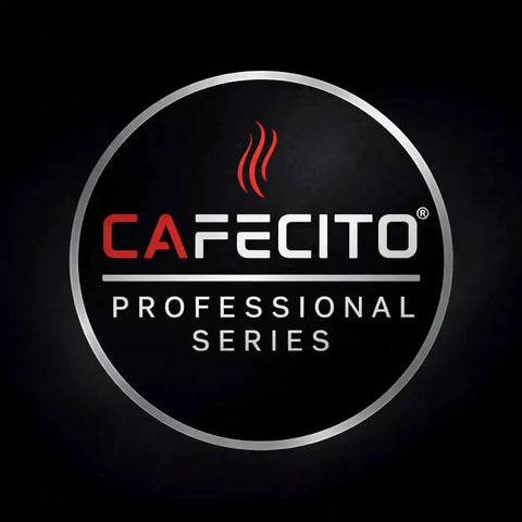 Cafecito Professional Series logo with red and white text on black background, featuring steam graphic above the name.