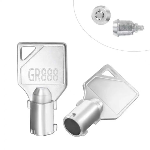 Premium 2 Pack GR888 Washer And Dryer Keys For Greenwald Speed Queen Commercial Coin Operated Machines Replacement Cash Box Lock Keys 8 20 888 Compatible With 54612 AP24028 And Other Models. Silver keys and lock displayed.