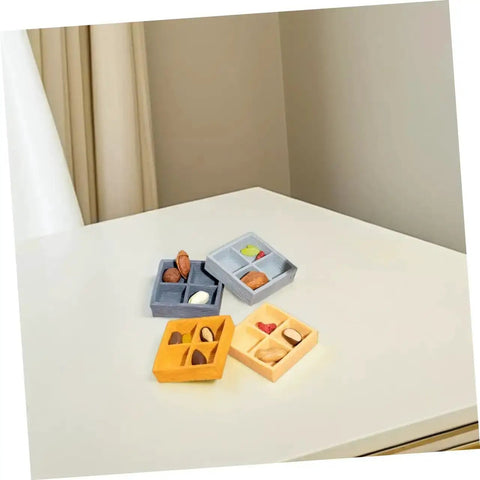 Miniature Storage Box Set For Dollhouse Accessories Made From Durable Resin With Four Grid Compartments Perfect For Storing Candy Nuts