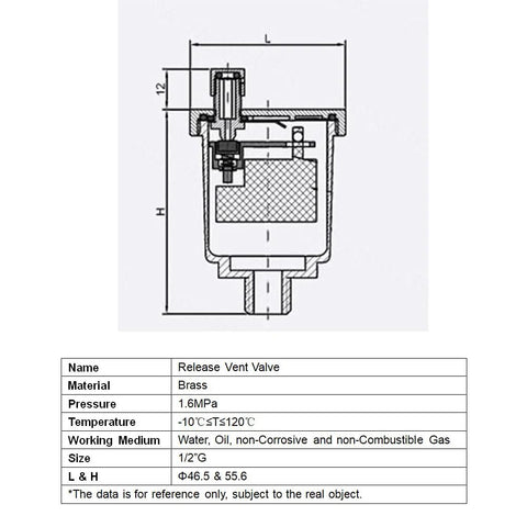 Release vent valve, brass, 1/2G, with 1/2G female to 1/2NPT male adapter