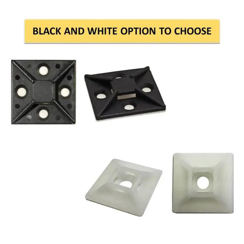 Adhesive Zip Tie Mounts Half Inch Square Black 100 Pack for quick cable management nylon anchor pads UV resistant