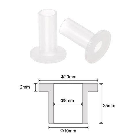 Self Lubricating Nylon Flanged Sleeve Bearings White, 8mm Bore, 10mm OD, 25mm Length, 20mm Flange Diameter, 2mm Thickness