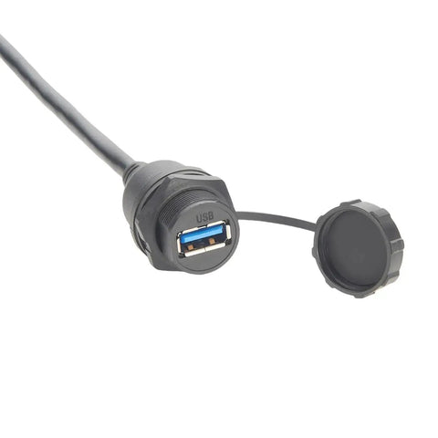 Rugged IP67 USB 3.0 A Male To Female Bulkhead Panel Mount Extension Cable 0.3M Waterproof Cap 5Gbps Data Transfer For Control Cabinets
