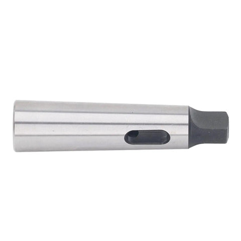 MT1 to MT3 Morse taper reducing sleeve, steel, cylindrical tool with side slot, side view.