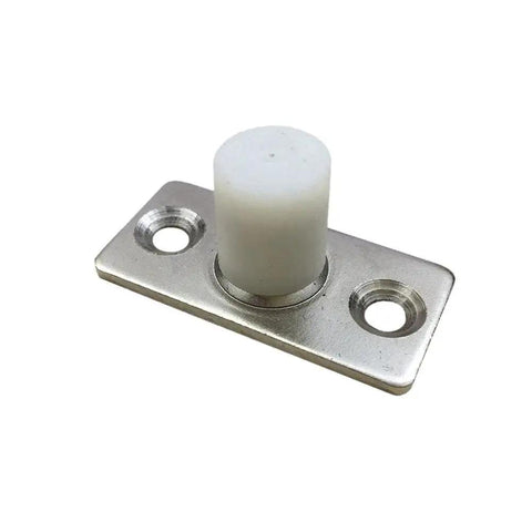 Two Piece Sliding Barn Door Roller Guide With Nylon Guide Wheels Floor Rail Roller System, metal base with nylon wheel.