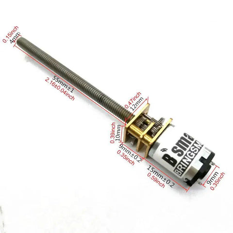 All Metal Gears DC Gear Motor With M4 Threaded Shaft 55mm For N20 Micro Gearbox Projects BRINGSMART shown with labeled dimensions