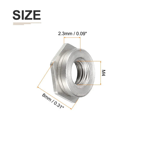 Side view of M4 X 0.7 Self Clinching Standoff Nuts 25 Pack For Construction Industry Carbon Steel Passivation, showing dimensions.