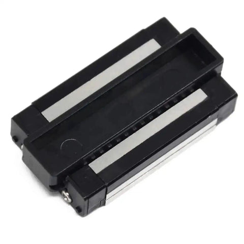 Top view of black MGN12H Carriage Block With Anti Fall Strips For 12mm Linear Motion Slide Rail Guide, 45.7x27x10mm, 4 M3 Holes.