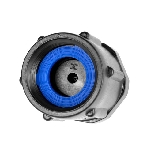 2-pack garden hose pressure regulator, 25 PSI, 3/4 FHT × 3/4 MHT, gray metal body with blue gasket