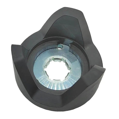 Clutch cam Helix transmission spring, front view; black plastic housing with silver splined inner bore