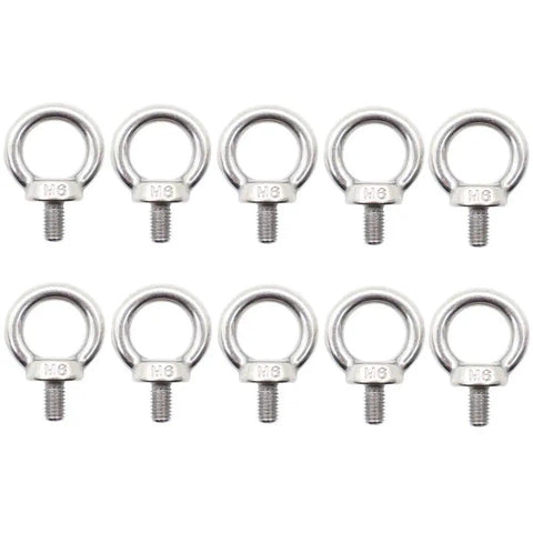 10 Pieces M6 Ring Eye Bolts, Heavy Duty Stainless Steel 304, Shoulder Lifting Eye Bolts With 16 Mm Inner Ring, 42 Mm Overall Length, 6 Mm Ring Thickness, 1 Mm Pitch, M6 Thread Length 12 Mm arrayed in two rows.