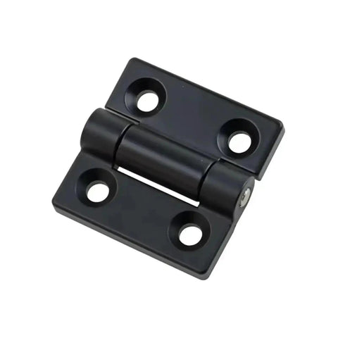 Front view of black zinc alloy door hinge damper with four mounting holes; 0.7 Nm torque.
