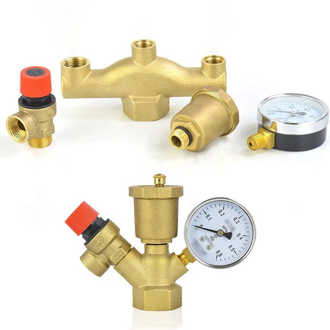 Joywayus brass automatic float valve kit with 1/2G fittings, air bleeder vent, and pressure gauge
