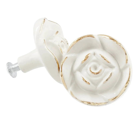 Ivory White Rose Flower Cabinet Pulls 8 Pack With 8 Mounting Screws Vintage Style Kitchen Drawer Knobs for doors.