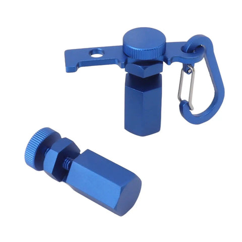 Blue stair gauge attachment with anti-slip hex knob and easy grip thumb screw. Made of high-strength aluminum alloy.