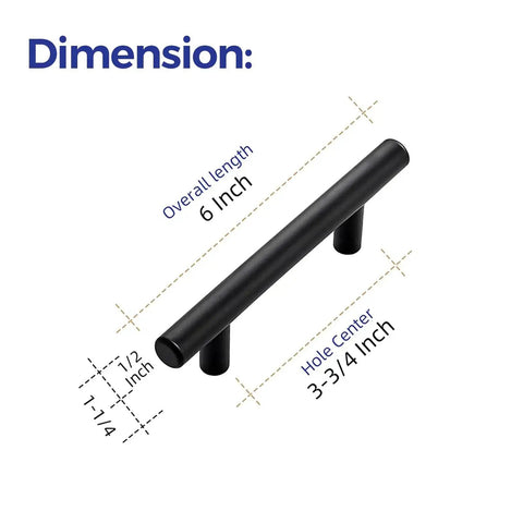 Dimensions of 32 Pack 6 Inch Cabinet Pulls Matte Black Stainless Steel Kitchen Cupboard Handles With 3.75 Inch Hole Center