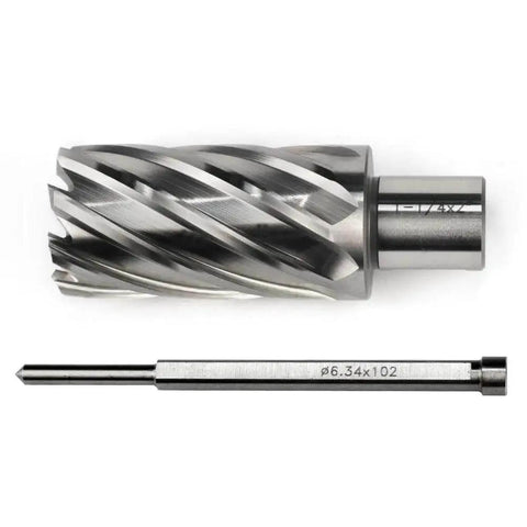 Annular Cutter One And A Quarter By Two Inch Cutting Diameter, Two Inch Depth, Three Quarters Inch Weldon Shank With Two Flats, Pilot Pin