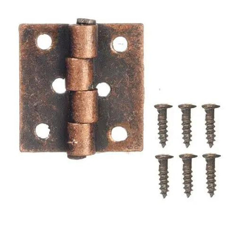 Bronze Dolls House Hinges Set 4pc Miniature Metal Hardware Kit, 1:12 Scale DIY Fixtures And Fittings, 9mm Long hinge with screws
