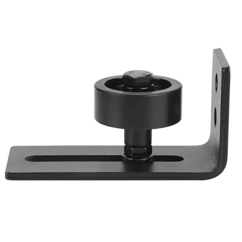 Side view of Beefy Black Carbon Steel Barn Door Guide Rail For Sliding Doors, Anti Rust And Anti Deformation Floor And Wall Bottom Guide Rail.