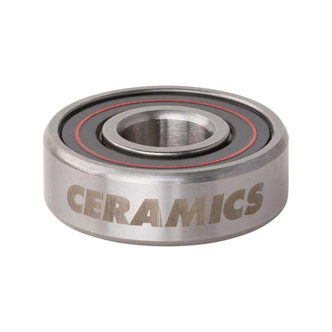 Ceramic skateboard bearing, silver metal with red seal ring, single bearing