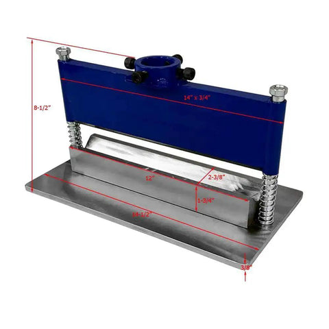 Pro-Grade 12 Inch Press Brake Bender V Block Attachment For 12 Or 20 Ton Hydraulic Shop Press showing dimensions and metal construction.