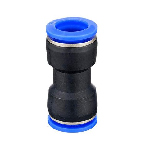 Push-to-connect straight union tube fitting, 4mm OD x 4mm OD, black body with blue ends, pack of 10