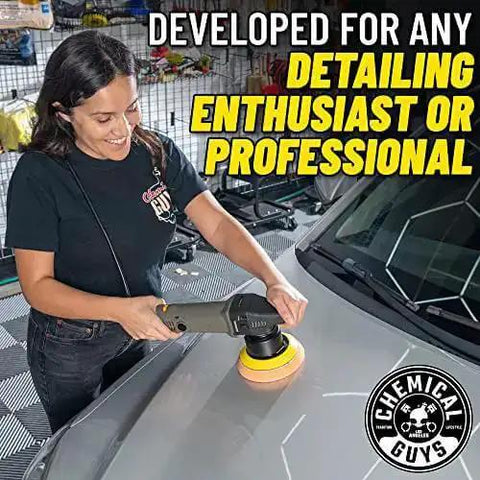 Person using TORQX Dual Action Random Orbital Polisher For Cars, Trucks And SUVs, Pro Grade Auto Buff Tool on car hood
