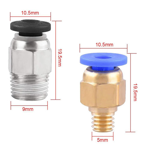 SIQUK PTFE tubing fittings set with PC4-M6 and PC4-M10 connectors, metal and brass bodies, blue and black collars