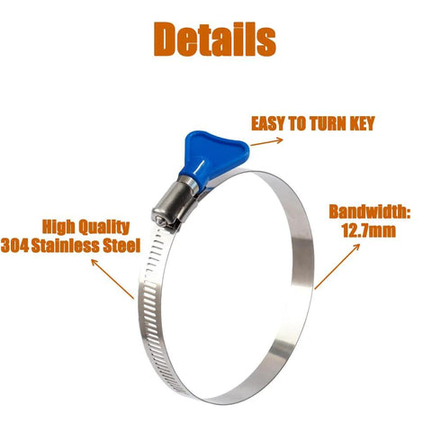 ISPINNER 4-inch key-type hose clamp, 304 stainless steel, blue turning key, 12.7mm band, dryer vent use