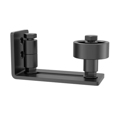 Beefy Heavy Duty Carbon Steel Sliding Barn Door Hardware Kit With Bent Handrail And Swing Stop for 24 to 36 Inch Wide Doors in Black