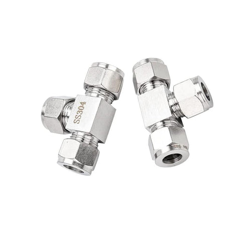 Pysrych 304 stainless steel 3-way compression tee, 3/8 in OD tube fitting, pack of 2
