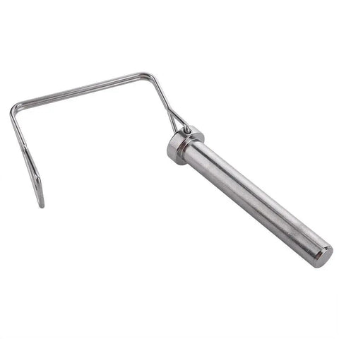 Two Pack Large Safety Coupler Pin Half Inch Diameter Three Point Five Four Inch Length Marine Grade 316 Stainless Steel Built To Last Beefy Heavy Duty Shaft Locking Pin For Saltwater Marine Applications And Outdoor Equipment, side view showing pin and locking mechanism.