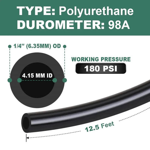 Close-up of Vacuum PU Tubing And Push Lock Fittings Kit One Eighth NPT To One Quarter Inch Tubing For Turbo Cars specifications diagram.